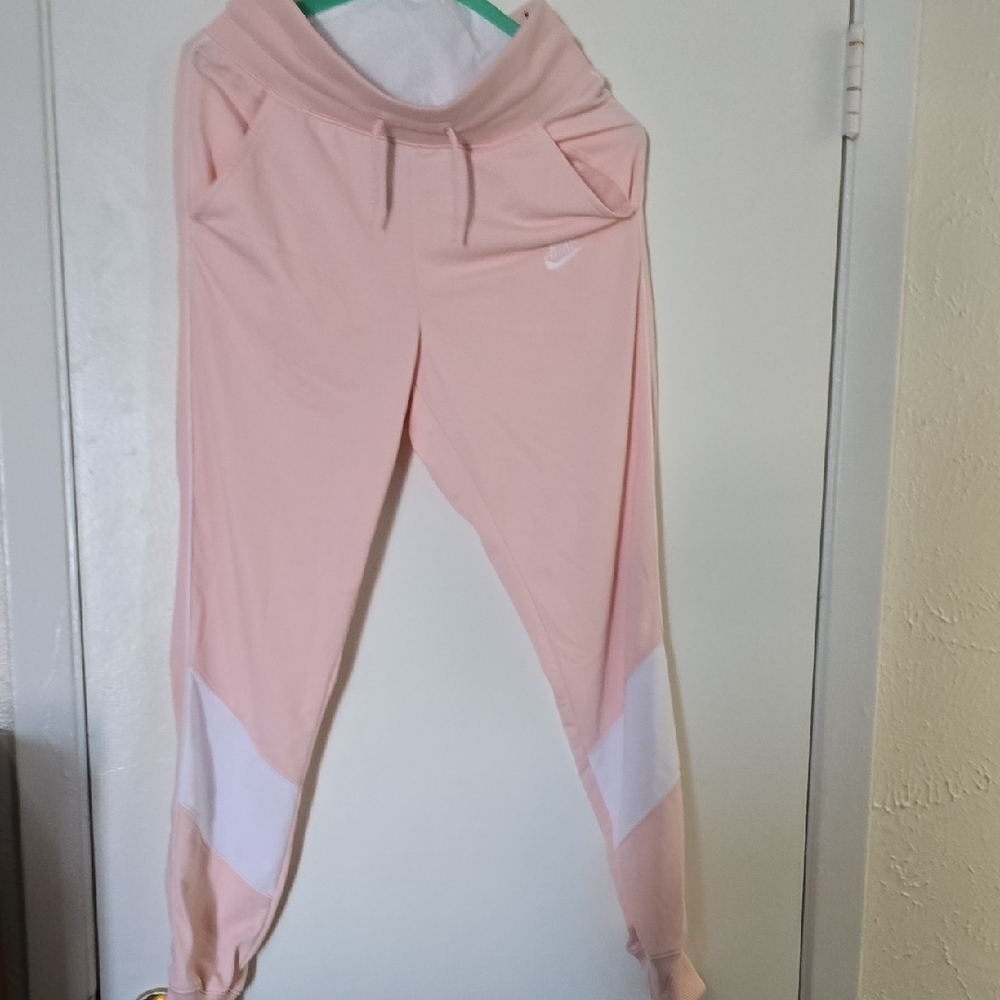 Nike Pink and White Joggers with Geometric Design
